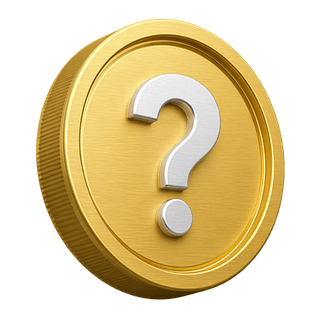 Na página de FAQ, moeda 3D de ouro com ponto de interrogação decorativo
